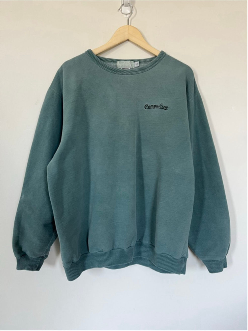 Vintage Oversized Campus Crew Washed Teal Cotton Sweatshirt Crewneck 90s
